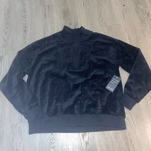 Men's Black Half-Zip Plush Pullover Sweater